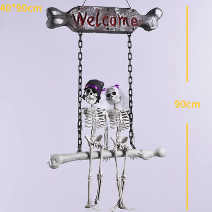 Halloween bride and groom foam door hanging pendant with cloth decoration measuring 30cm