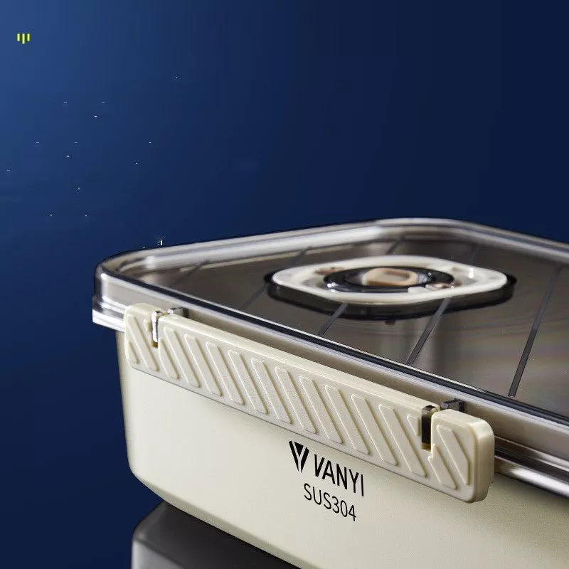 Stainless steel food storage box with date tracker for refrigerator organization