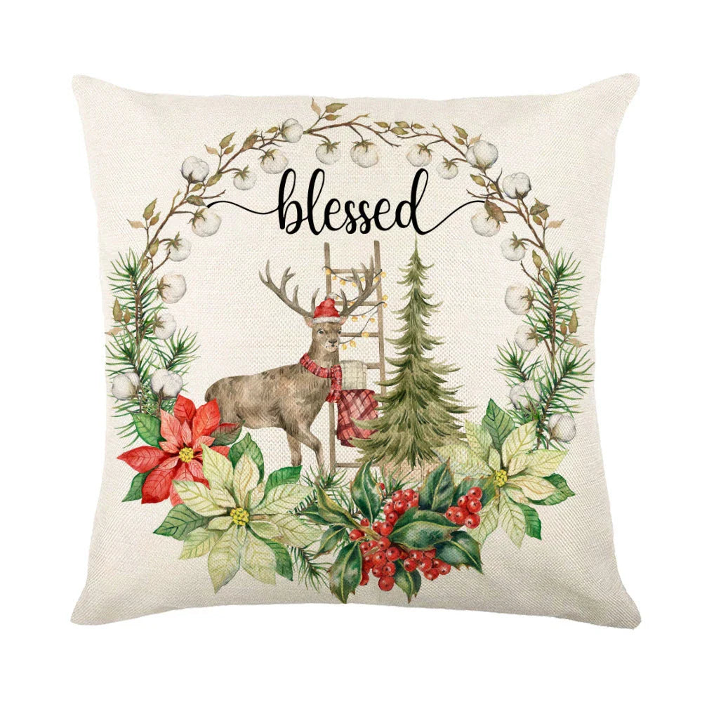 Festive throw pillow covers with various snowflake designs for Christmas home decor