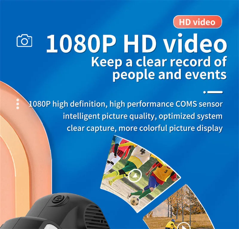 Black retro-style mini camera with display screen for 1080p HD video recording