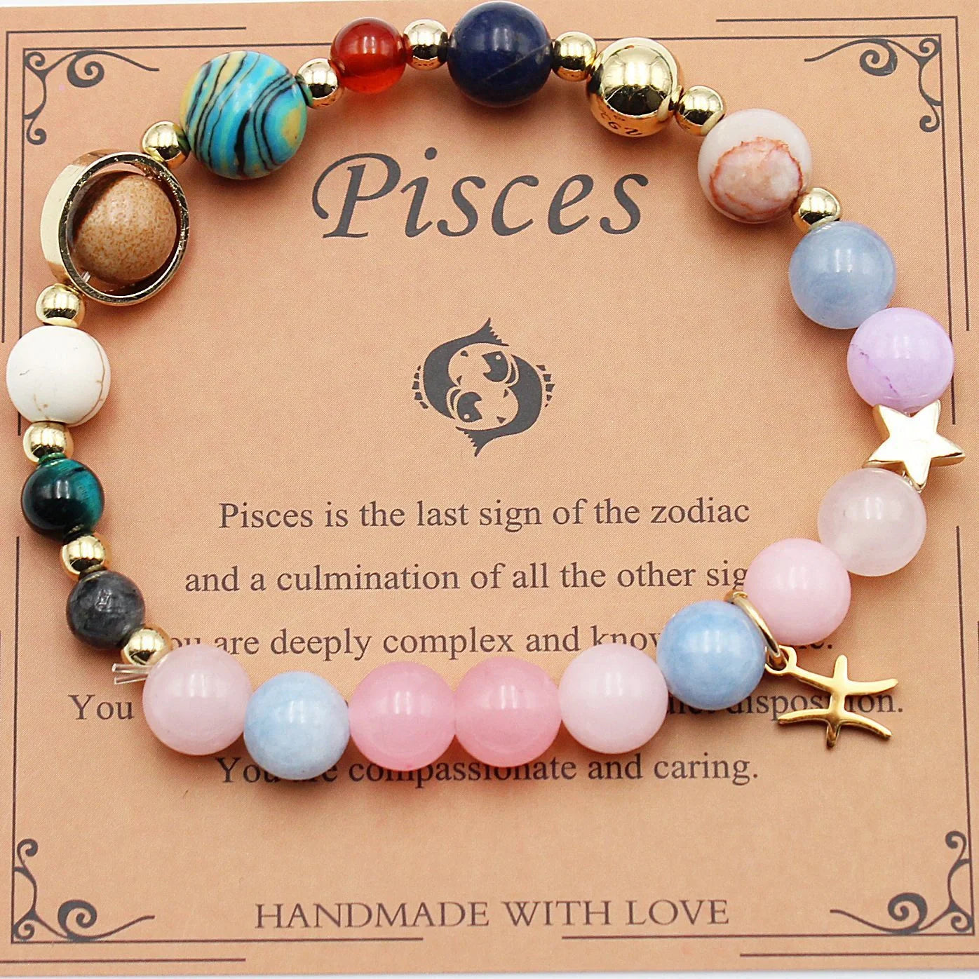12 Constellation Morgan Stone Beaded Bracelet featuring detailed zodiac signs on 19mm beads