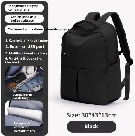 Unisex nylon travel computer backpack 43x30x13cm with laptop pocket, camera pocket, ID holder, in green, blue, or black