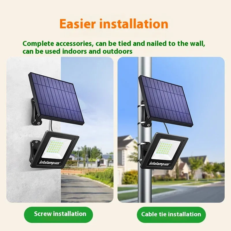 A waterproof solar-powered LED courtyard light mounted on a stake for garden or pathway illumination.
