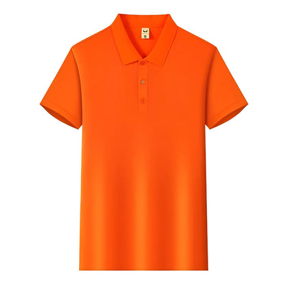 Man's short sleeve Ice Silk lapel business shirt shown in multiple colours including black, navy, and light blue.