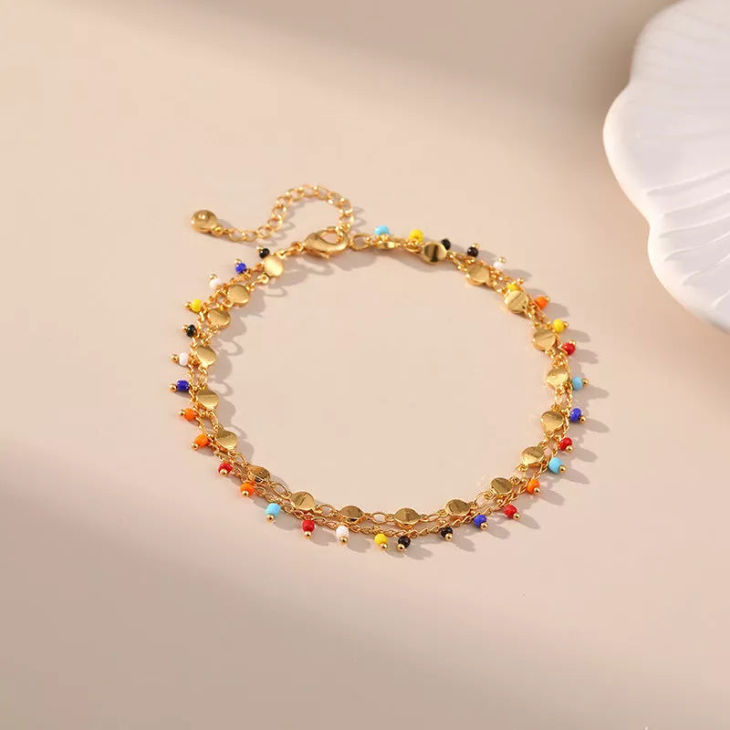 Candy Color Small Rice-shaped Beads National Style Anklets in vibrant KA0154 color