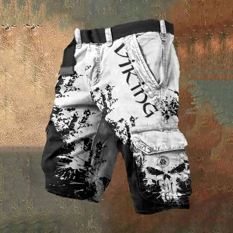Men's digital printed zip shorts in polyester fabric showing colour and pattern options