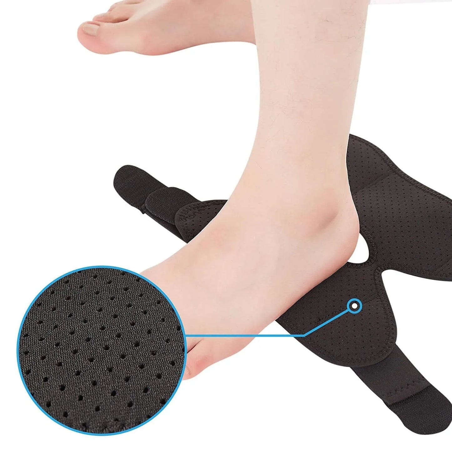 A single black sports ankle support laid flat, designed for injury protection during various athletic activities.