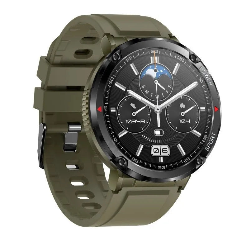 T30 Smart Watch with black silicone strap on wrist, showing IPS touchscreen displaying time and health metrics