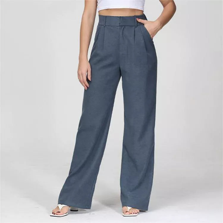 Women's high waist straight trousers with pockets and wide leg design in various colors