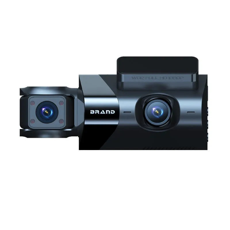Black car dash camera with 5-inch screen on a windscreen mounting bracket.