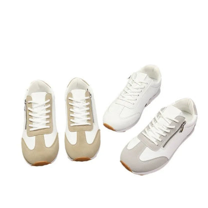 Women's flat-heeled shoe in champagne colour with artificial PU upper and rubber sole.