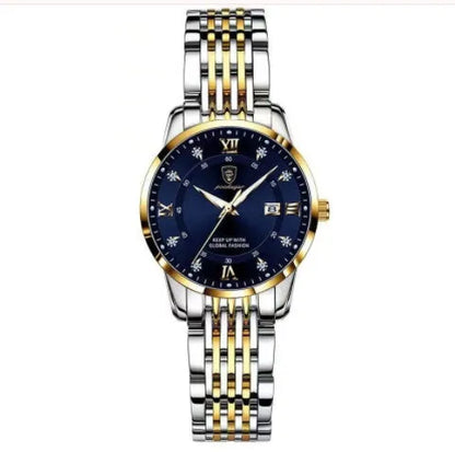 Men's Seiko quartz watch with 43mm round dial, stainless steel strap, 50m water resistance, luminous calendar, sapphire crystal glass
