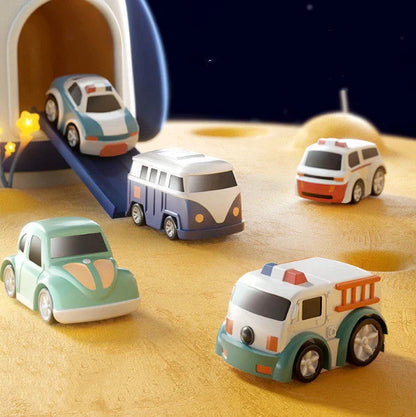 Space Adventure Puzzle Car Track toy with interlocking plastic pieces forming 33cm orbital circuit