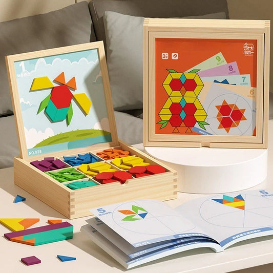 Wooden magnetic jigsaw puzzle with double-sided drawing board for children aged 4-6 years