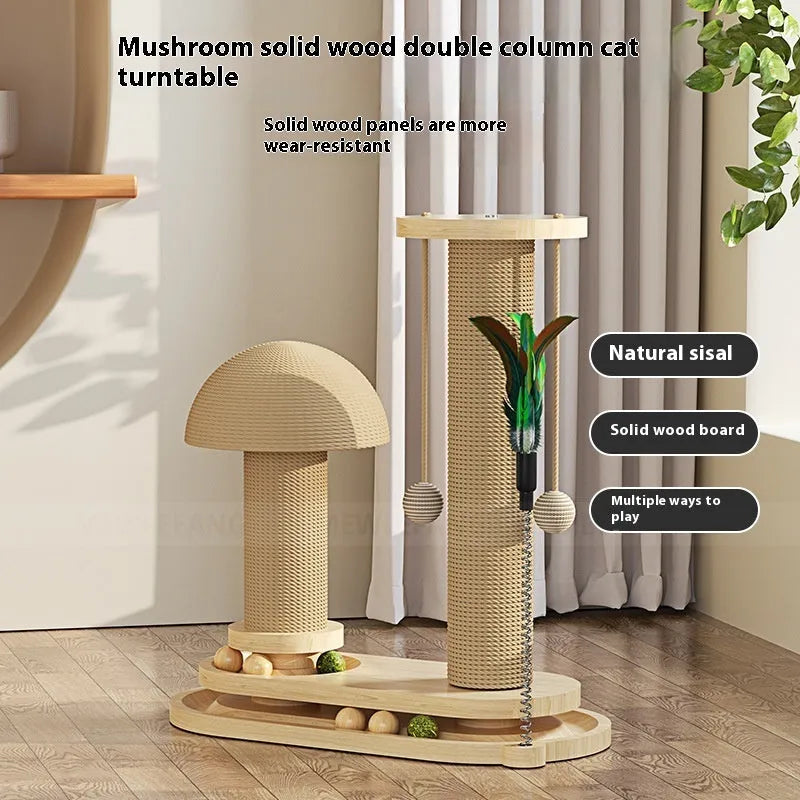Solid wood cat scratching post with turntable base, 50cm tall with 30cm diameter