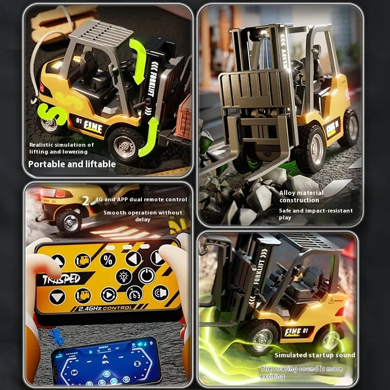 1:64 scale alloy Bluetooth remote control forklift model with obstacle accessories