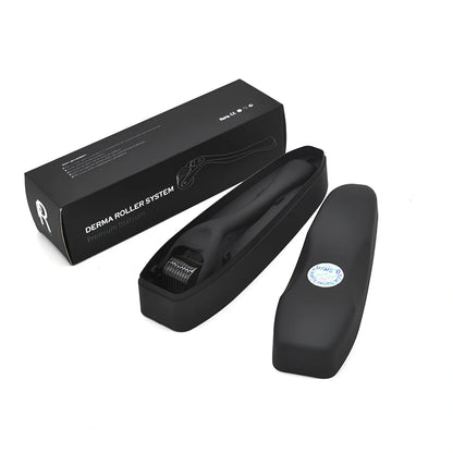 Black titanium alloy beard roller with multiple needle lengths for facial hair care