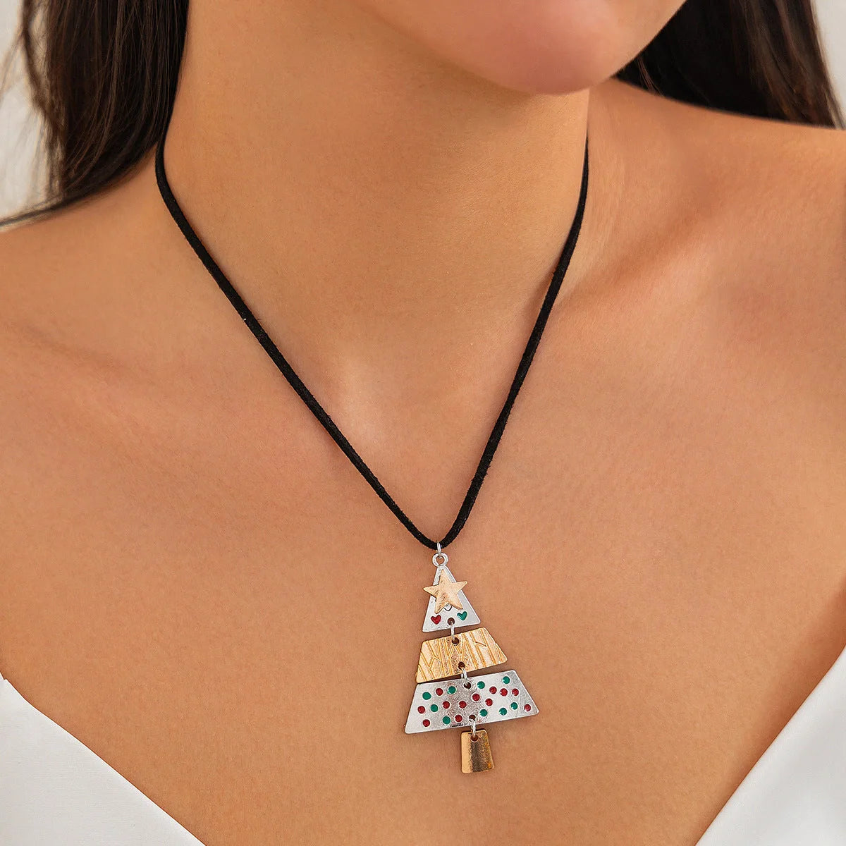 Festive Christmas Tree Necklace and Earrings Set for holiday celebrations