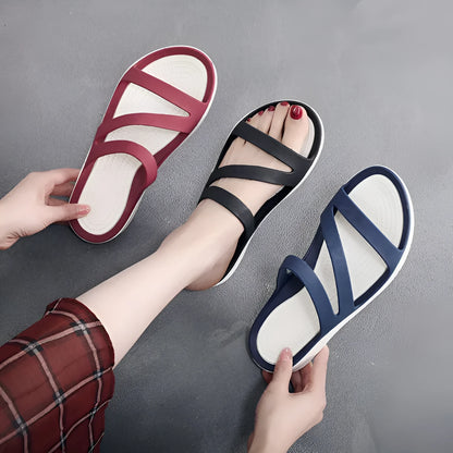 Women's solid colour sandals with PP upper in red, purple, blue, black, grey or pink options