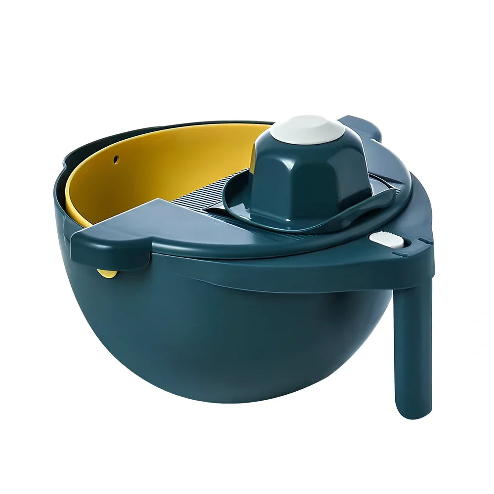 Blue and white PP plastic vegetable cutter measuring 28cm by 13cm with corrugated box packaging