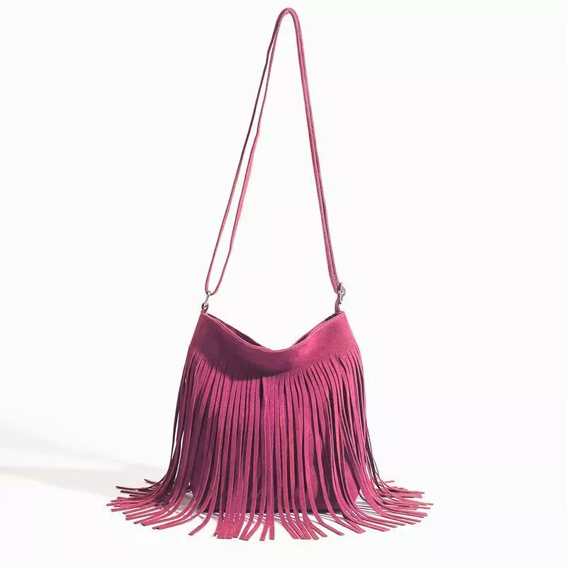 Artistic Tassel Shoulder Bag in seven colors with literary style and tassel detailing