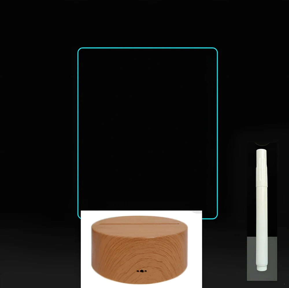 3D acrylic LED message board with touch controls showing illuminated writing on 3.5mm thick surface