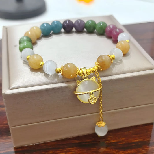 Women's geometric alloy bracelet with crystal charms in fresh sweet style