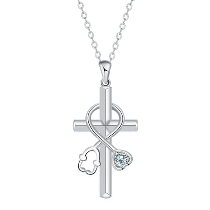 Women's cross stethoscope necklace with electroplated copper pendant on a cross chain