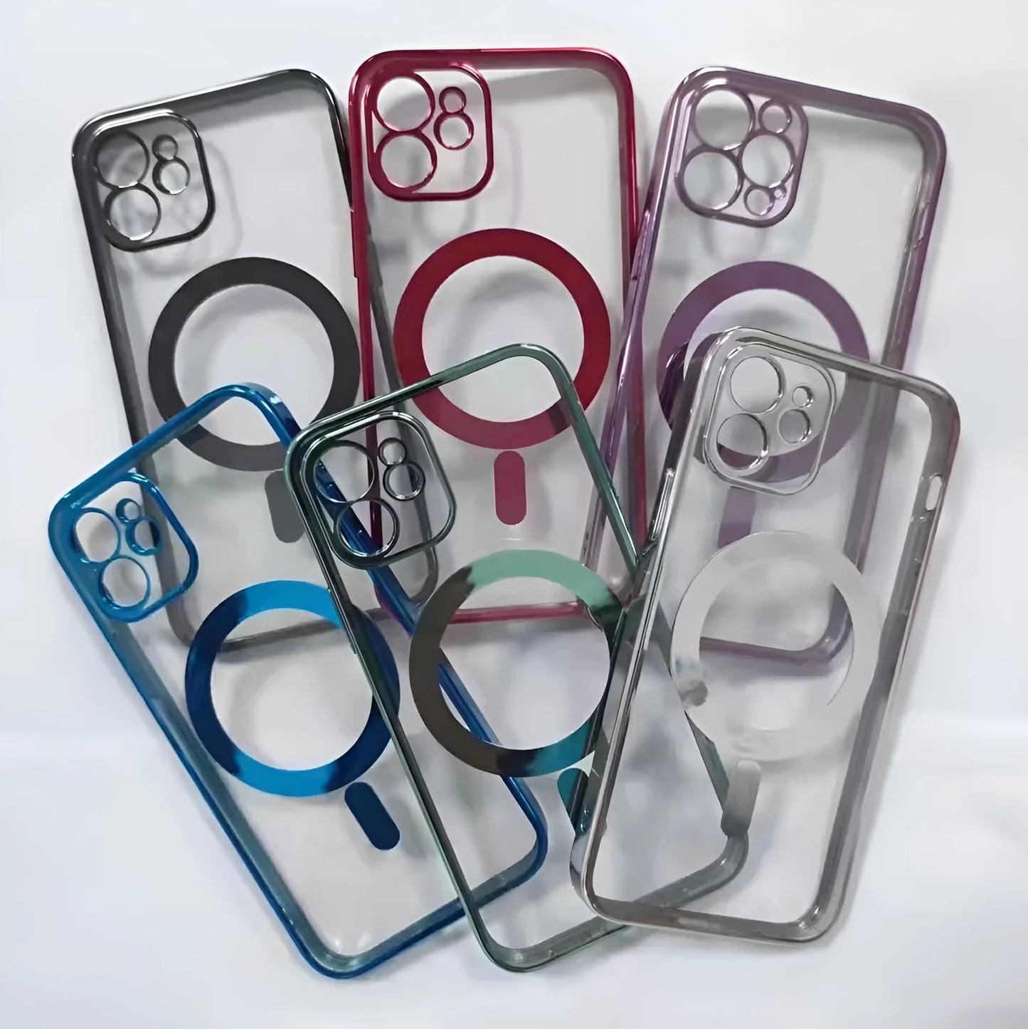 Electroplated protective cover for magnetic phone cases in black, blue, gold, purple and silver colours