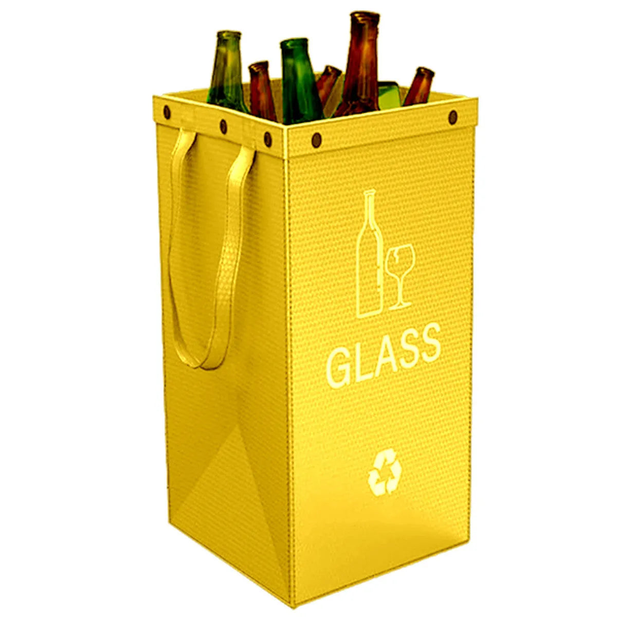Handbag-style 40-litre garbage bin in blue, showing sorting compartments and 30x50x30cm dimensions