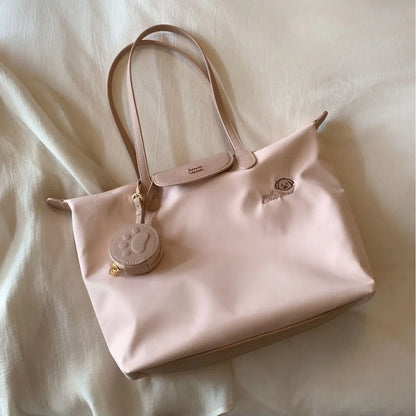 Oxford cloth tote shoulder bag with sandwich pockets and phone compartment in beige colour