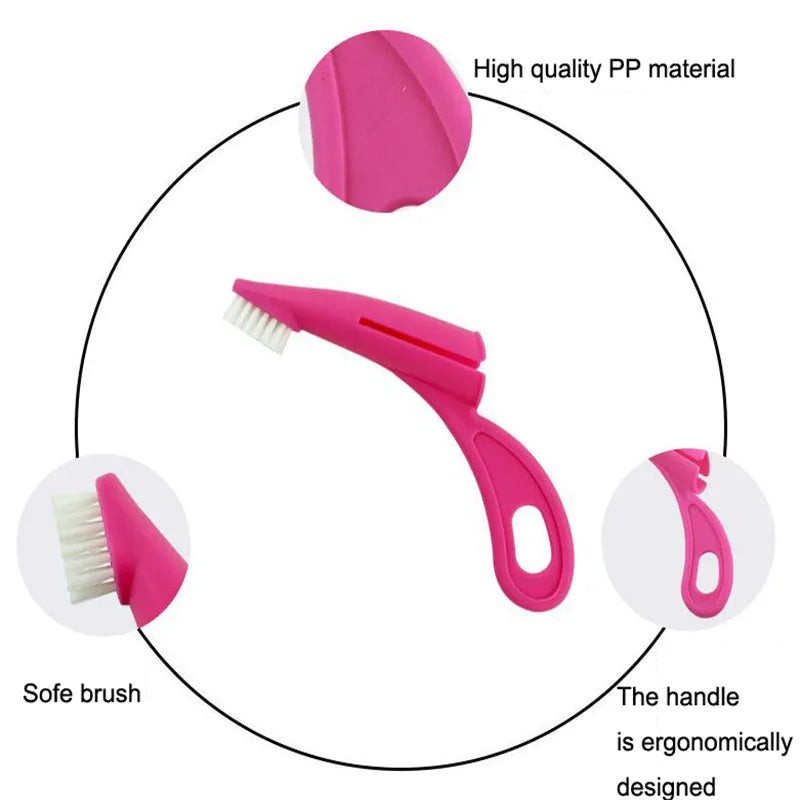 Red and white pet finger toothbrushes with soft silicone bristles for cleaning dog and cat teeth.