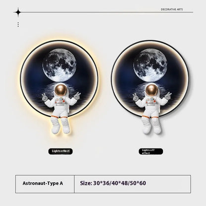Spaceman astronaut themed canvas wall painting with optional LED lights for a child's bedroom