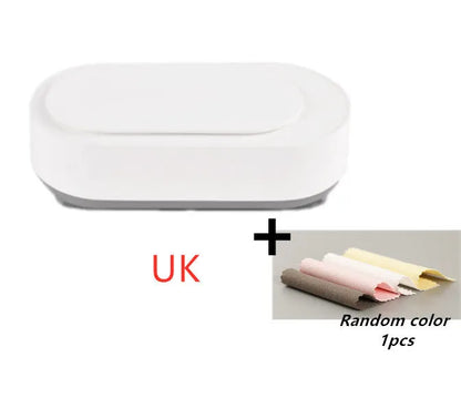 White portable ultrasonic cleaner with stainless steel tank for cleaning jewellery and glasses