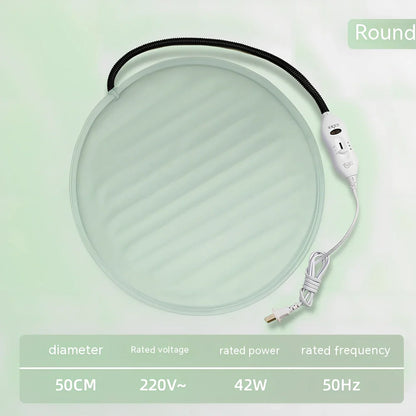 Electric pet heating pad in round 40cm size with UK plug, providing constant 45W warmth for cats