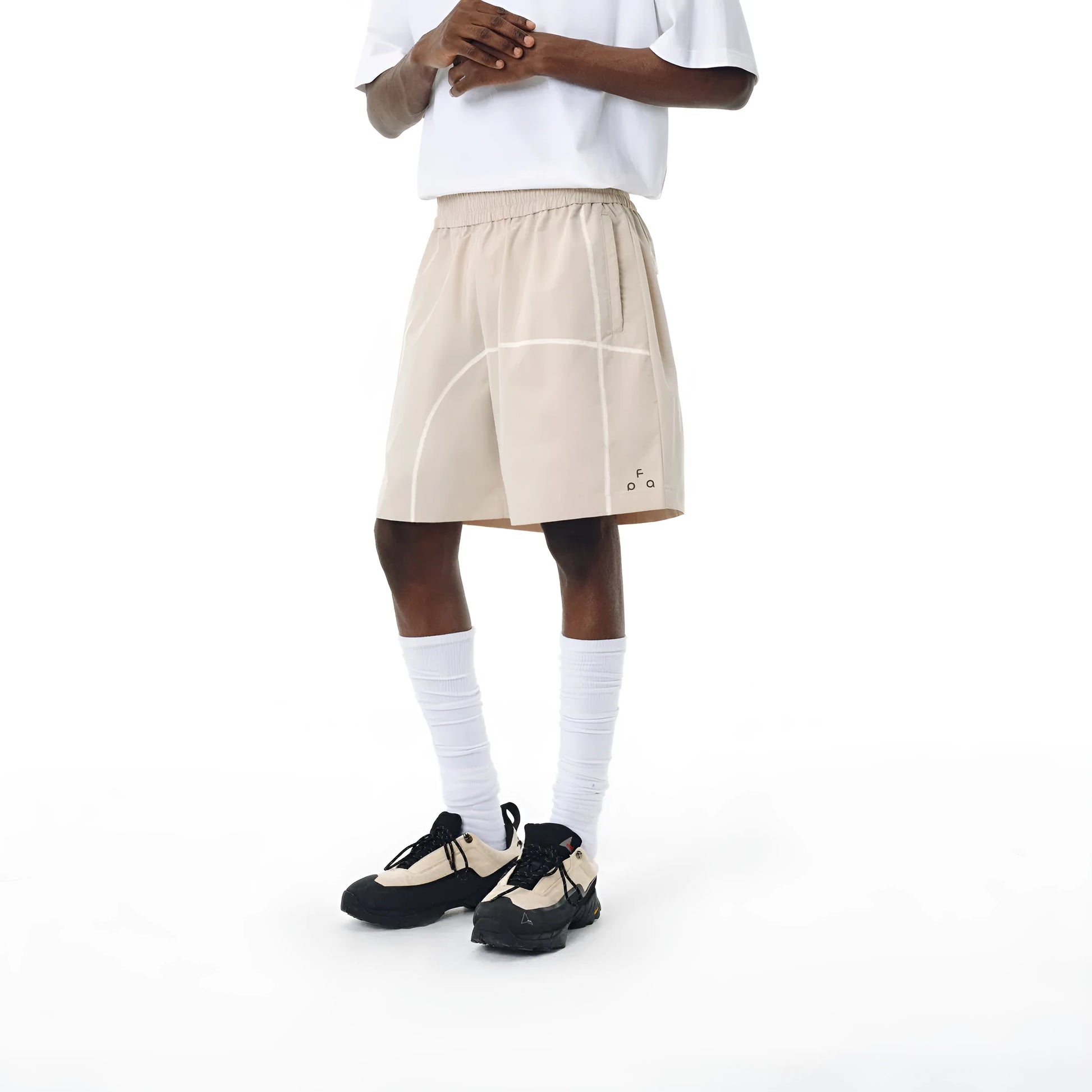 Men's dark grey drawstring shorts with an elastic waistband and loose fit for summer.