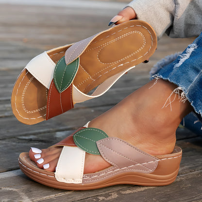 Women's black peep-toe slippers with cross-strap and thick polyurethane sole