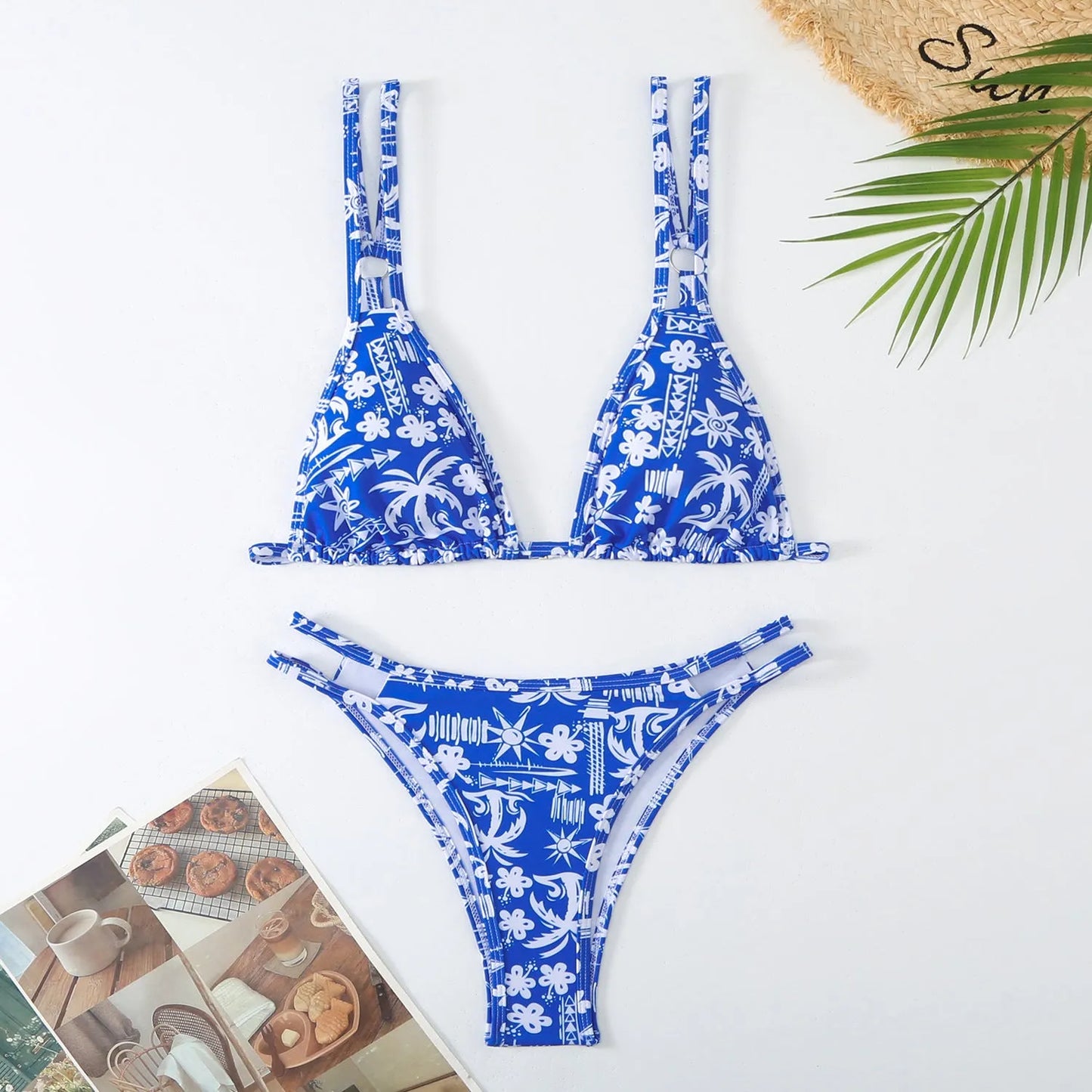 Women's floral printed halterneck bikini set in polyester fibre for swimming