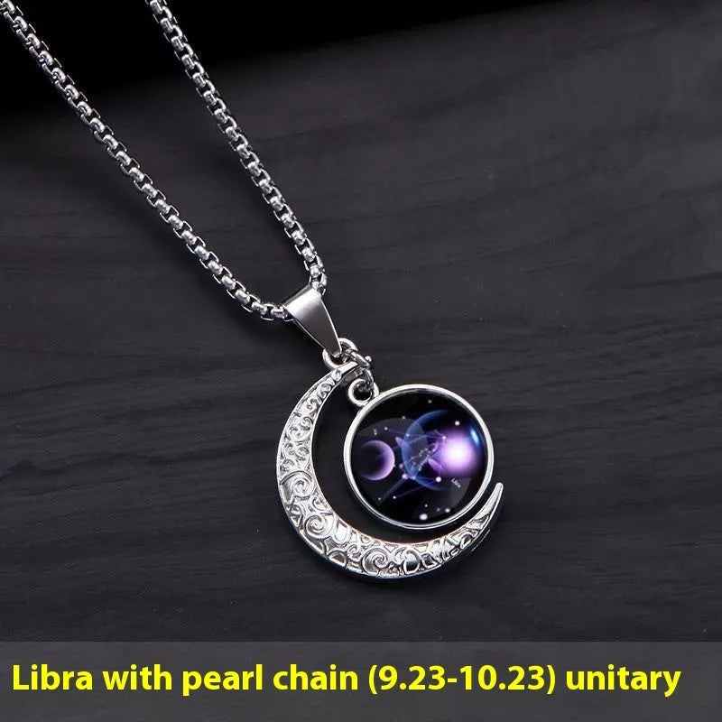 12 Constellation Glowing Necklace with luminous stone pendant and titanium steel chain