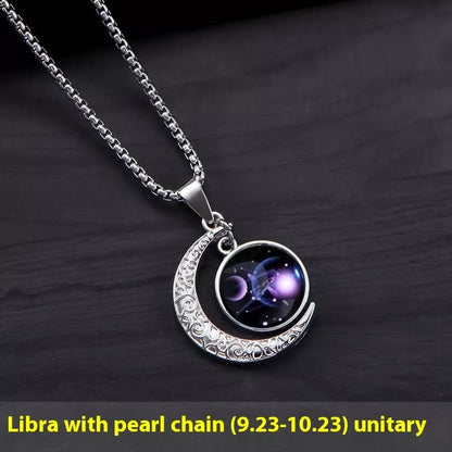 12 Constellation Glowing Necklace with luminous stone pendant and titanium steel chain