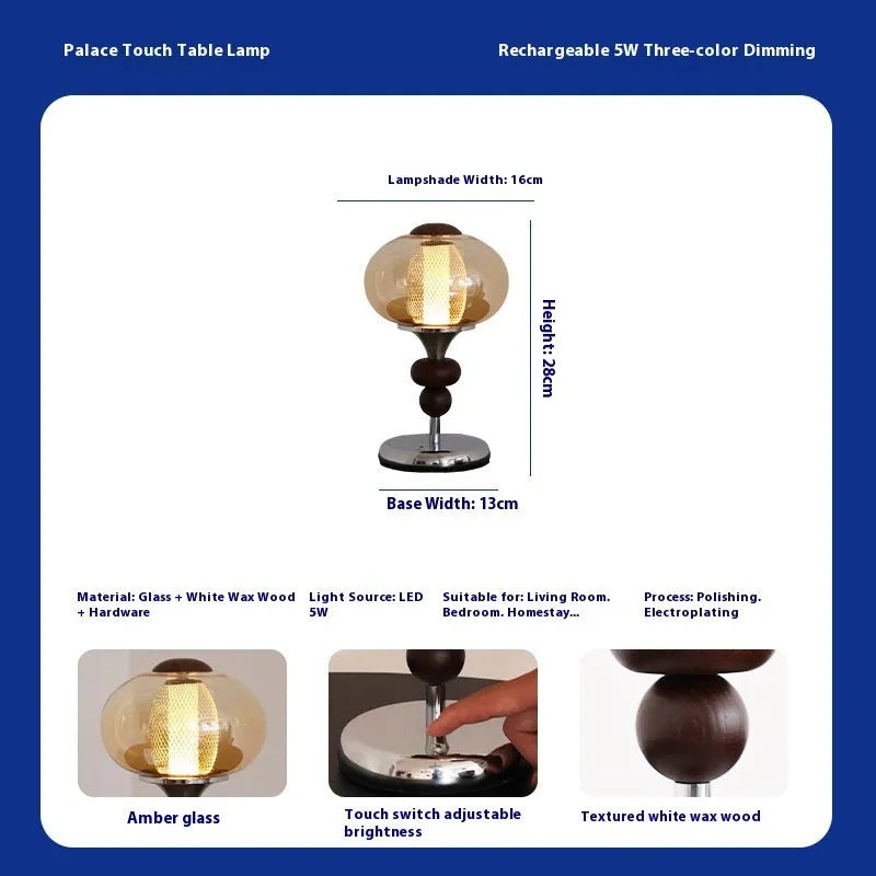 Solid wood retro palace table lamp with touch switch and three colour lighting