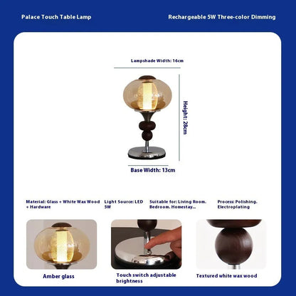 Solid wood retro palace table lamp with touch switch and three colour lighting