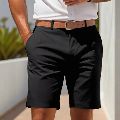 Men's straight leg business suit shorts in polyester fabric for summer casual wear