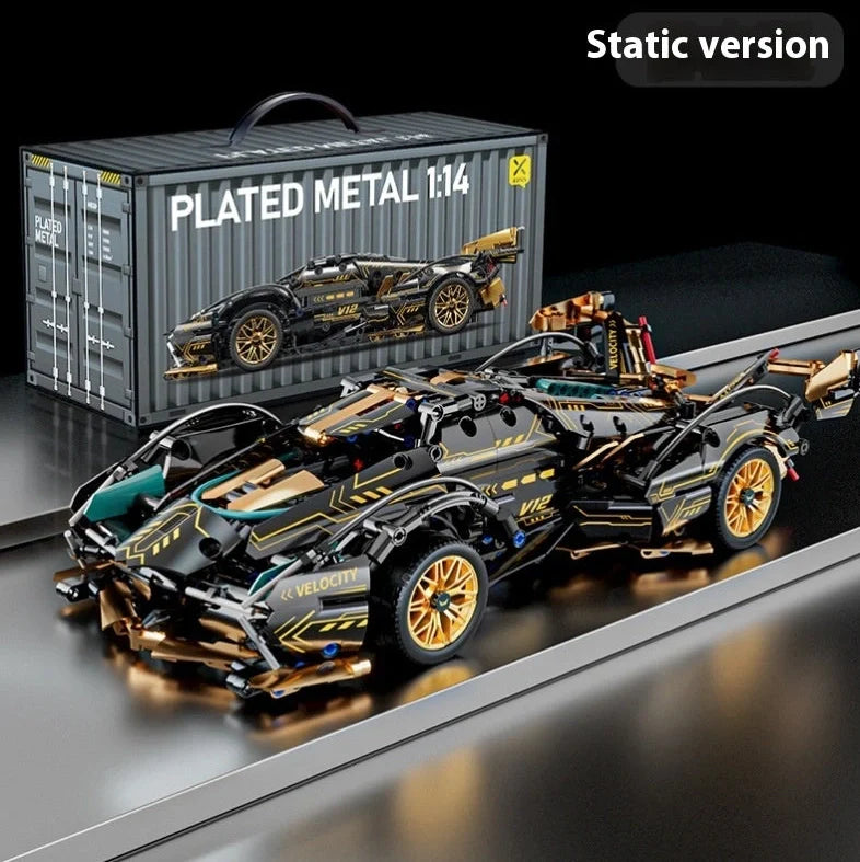 Remote control building block racing car model with detailed plastic components and wireless controller