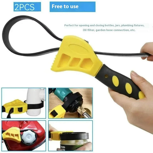 Adjustable rubber strap wrench showing phosphated finish and 21.5cm length with measurement scale
