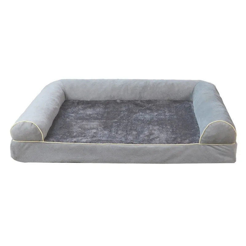 Square grey dog bed with 19cm thick breathable sponge and removable cloth cover for orthopaedic support