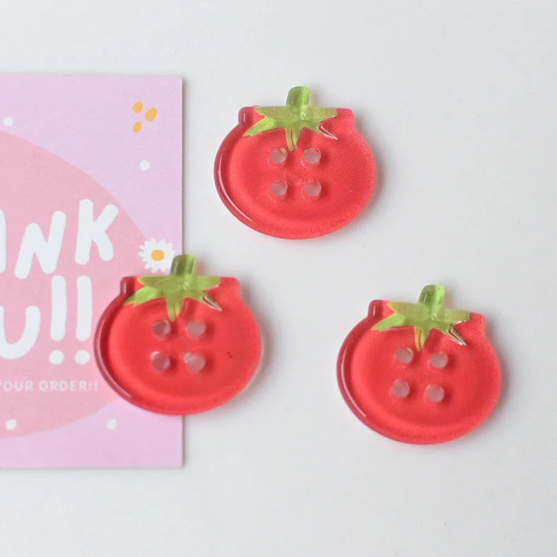 Tomato pattern buttons in five colours including cherry tomato printing and red plaid designs