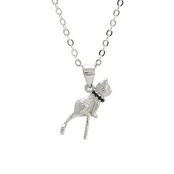925 sterling silver cat pendant necklace with cat silhouette design on clavicle-length chain