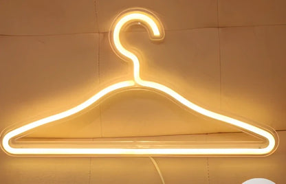 LED neon decorative light with acrylic back panel showing USB power connection and multiple design options