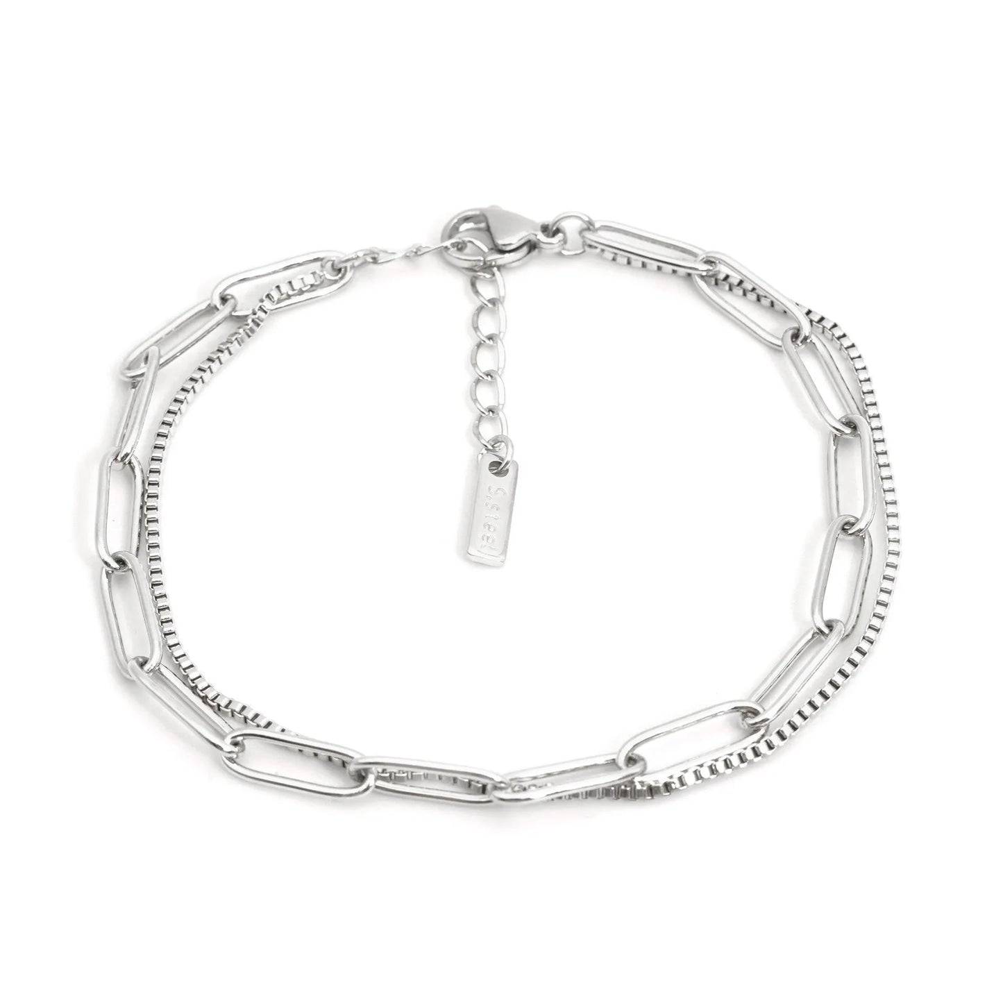 Geometric double layer stainless steel bracelet for women in gold or silver electroplate